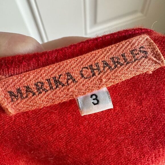 Marika Charles Cashmere sweater pullover designer size 3 L red hand tie dye - Picture 2 of 6